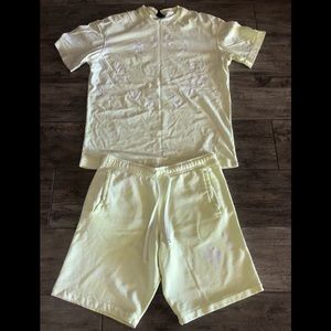 Nike Neon Yellow Sportswear Tech Fleece Shorts and matching shirt